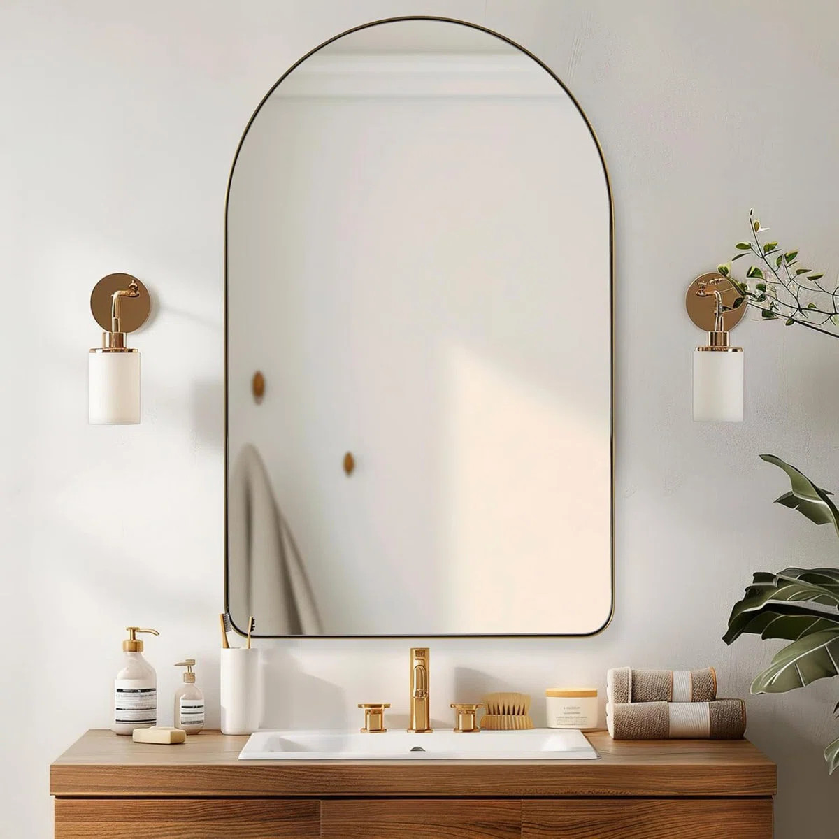 Hafsa Antique Arched Bathroom Wall Mirror with Stainless Steel Frame, Vanity Wall Mounted Mirror | Wayfair North America
