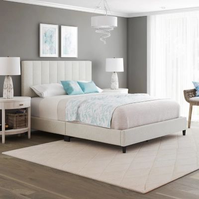 Rumer Queen Upholstered Linen Platform Bed, Beige | Ashley Homestore