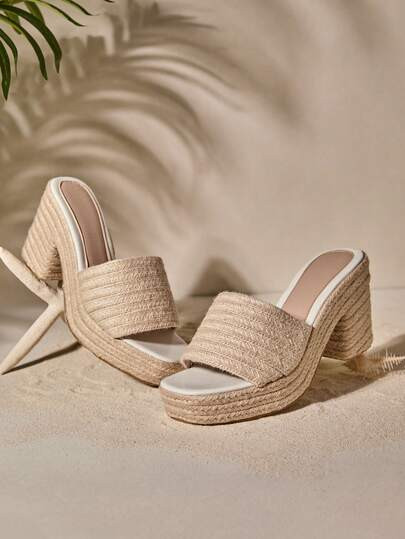 Tropiscape Ladies' Rope Wedge Platform Sandals, Open Toe Ankle Strap Summer Vacation Casual High ... | SHEIN