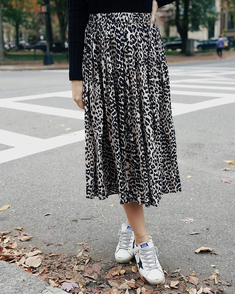 Amazon.com: The Drop Women's Leopard Print Pleated Pull-On Midi Skirt by @somewherelately, S: Clo... | Amazon (US)