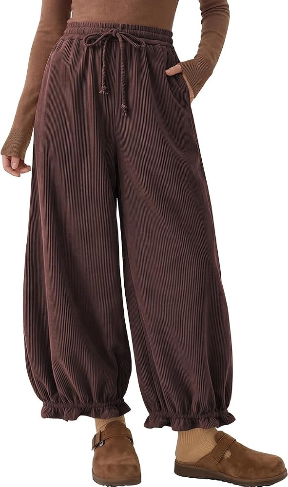 TARSE Womens Corduroy Bloomers Ruffle Pants with Pockets | Amazon (US)