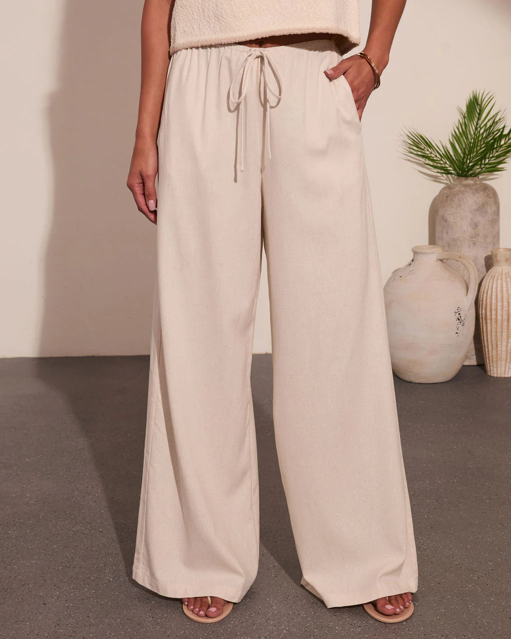 Loriela Drawstring Wide Leg Linen Blend Pants | VICI