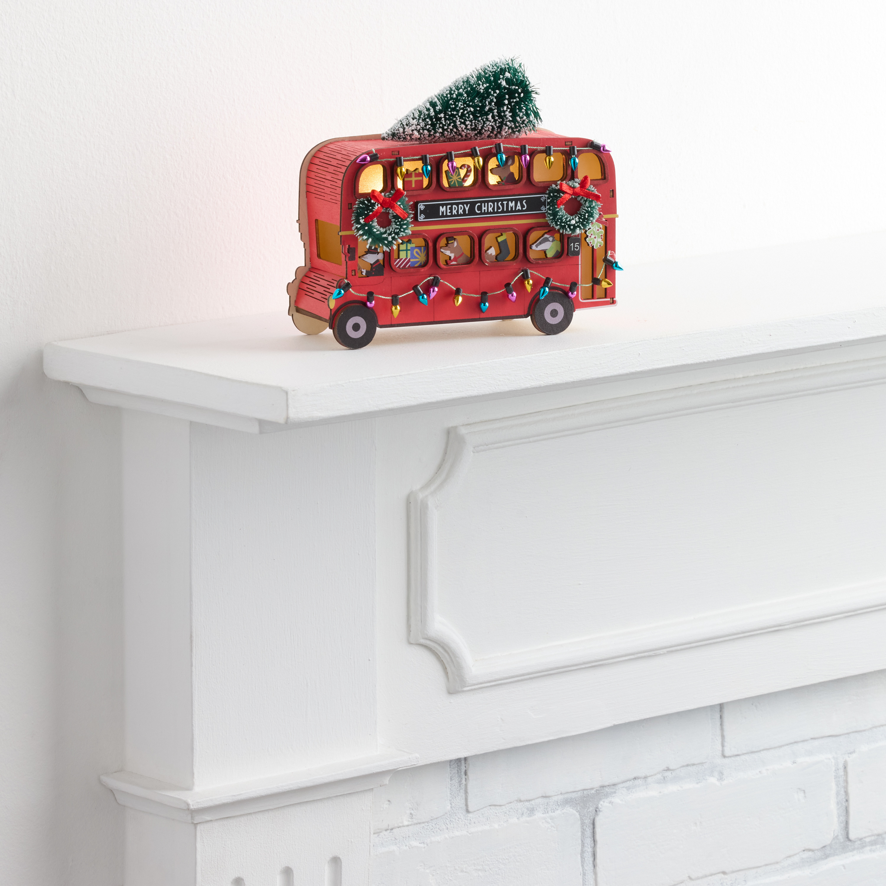 Laser Cut Wood London Bus LED Light Up Decor | World Market