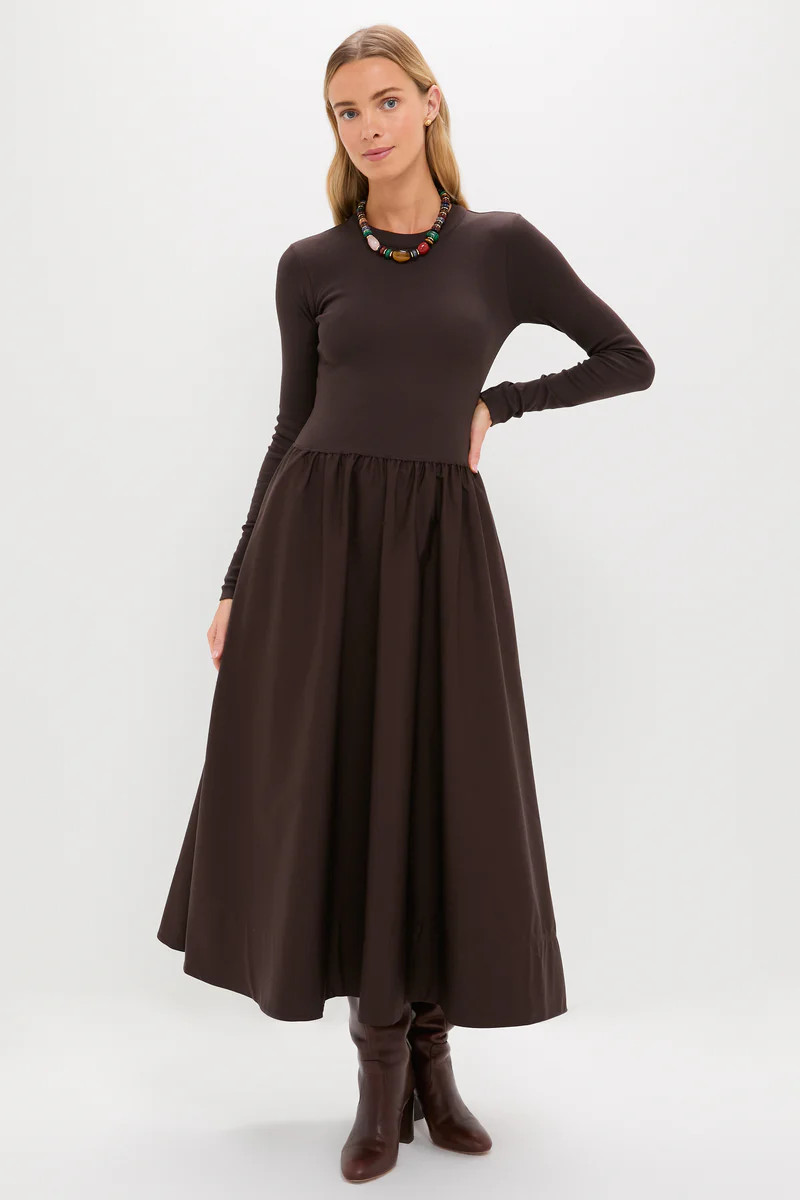 Squire Brown Rib Knit Crew Neck Long Sleeve A-Line Dress | Tuckernuck (US)