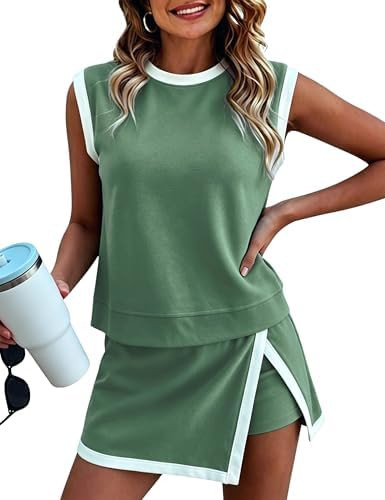 SeekMe Women's 2 Piece Outfits Summer Casual Color Block Tank Top and High Waisted Split Skirt Se... | Amazon (US)