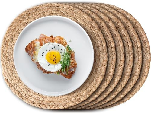 Aofmee 12 inch Round Woven Placemats Set of 6, Boho Rattan Place Mats, Natural Water Hyacinth Tab... | Amazon (CA)
