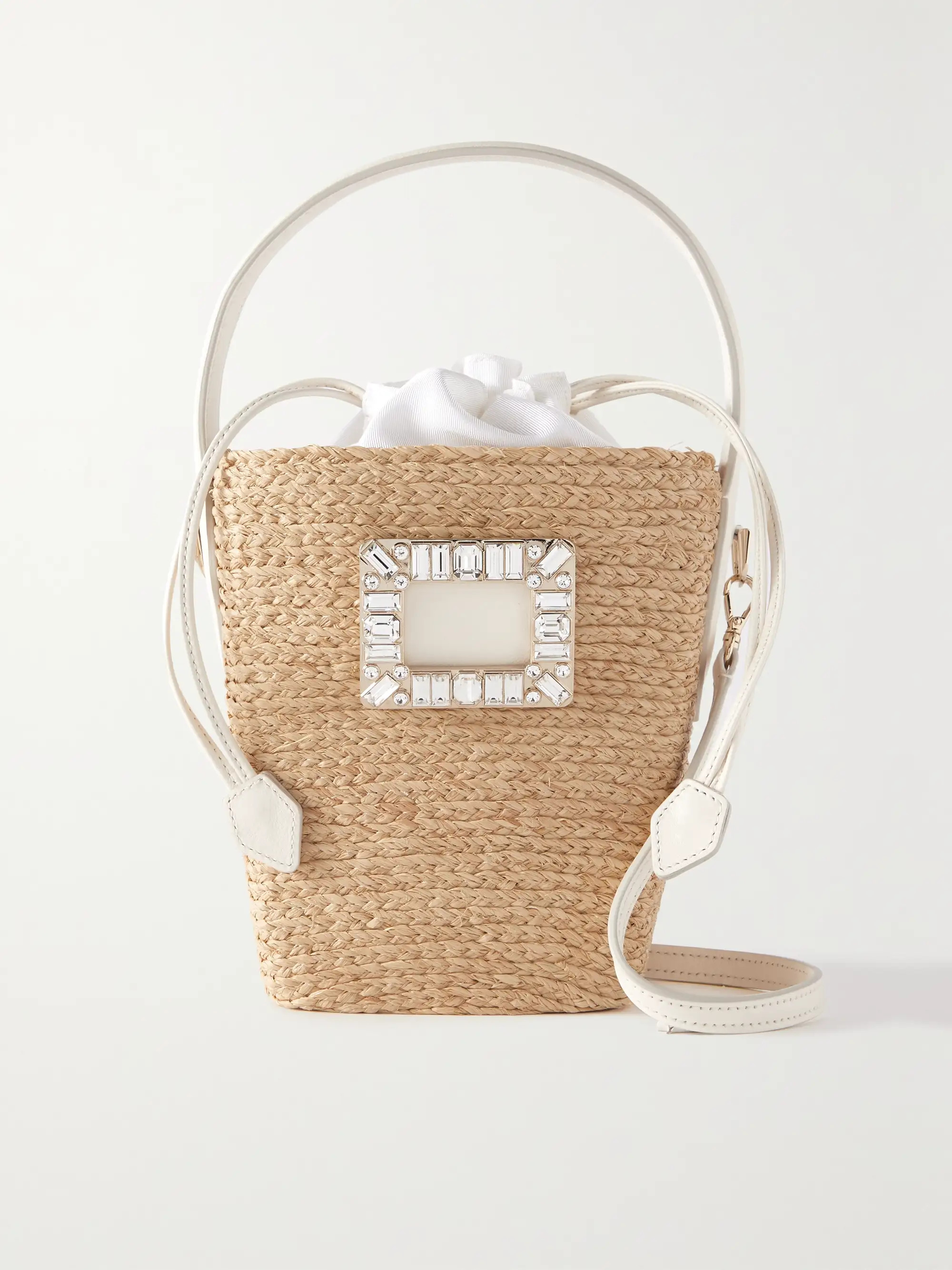 Viv Basket mini crystal-embellished leather-trimmed raffia shoulder bag | NET-A-PORTER (UK & EU)