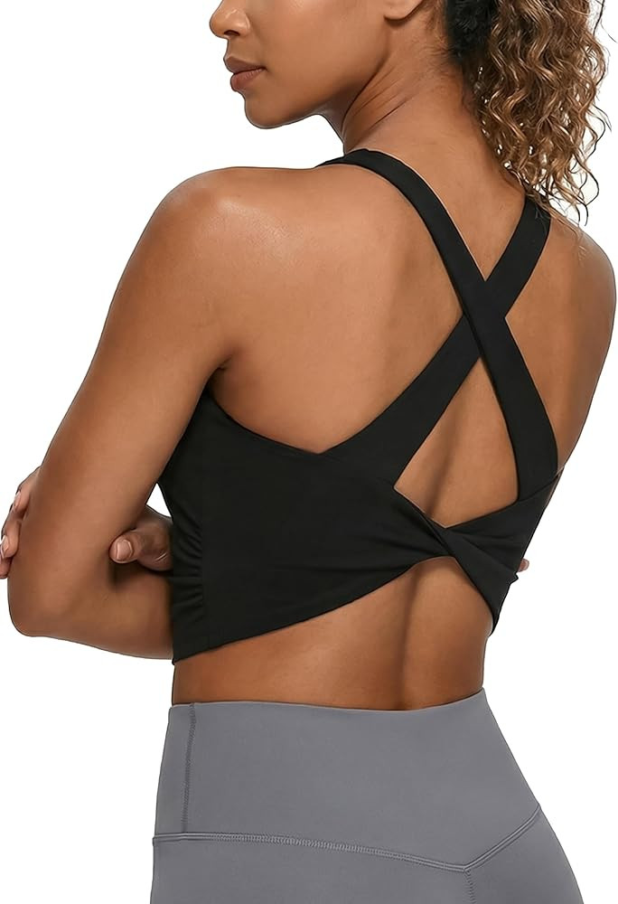 BMJL Built in Bra Tank Tops for Women Soft Workout Tops Crisscross Sports Tank Tops with Knot Hem | Amazon (US)
