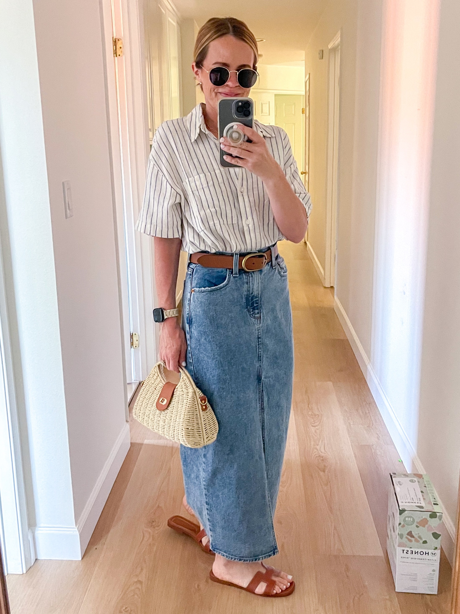 Love this outfit so much! 

This denim skirt is a must have 💖
It is so chic and stylish and fits so well! 

I’m wearing a size 2 

Wearing an XS in the top 

#LTKover40 #LTKstyletip #LTKfindsunder100