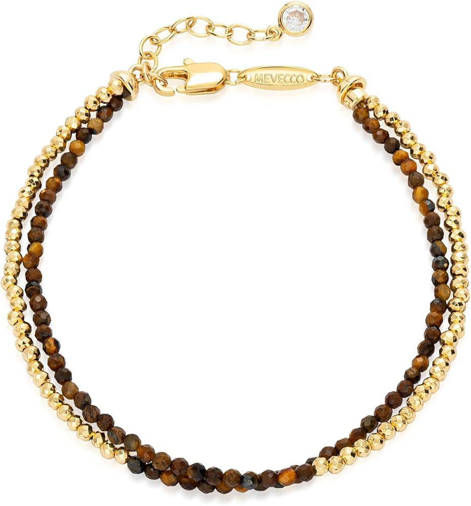 MEVECCO Bead Bracelet for Women Layered Stone Mixed Bracelets 18K Gold Plated Handmade Custom Bea... | Amazon (US)