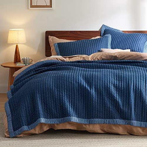 Bedsure Navy Quilts King Size - King Quilt Bedding Set Bedspread Coverlet, Lightweight Corduroy Pattern Bedspread, 3-Piece Set with 106"x96" Coverlet & 2 Pillow Shams, All-Season Soft Microfiber | Amazon (US)