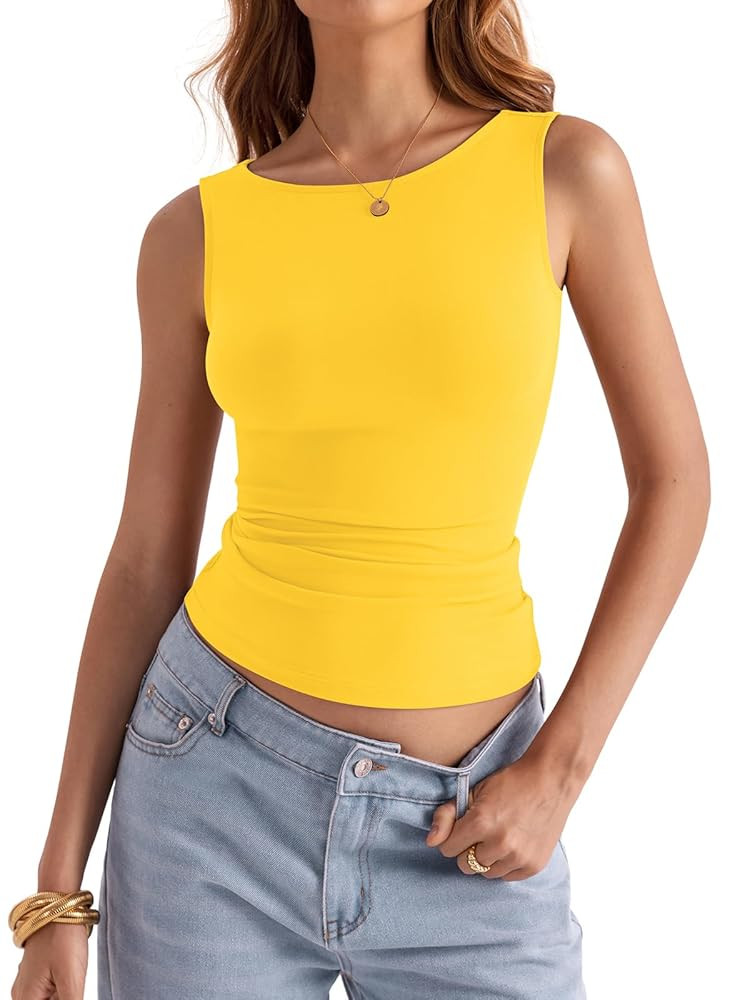 Womens Boat Neck Tank Tops Sleeveless Slim Fit Shirts Summer Going Out Y2K Fashion Outfit Clothes | Amazon (US)