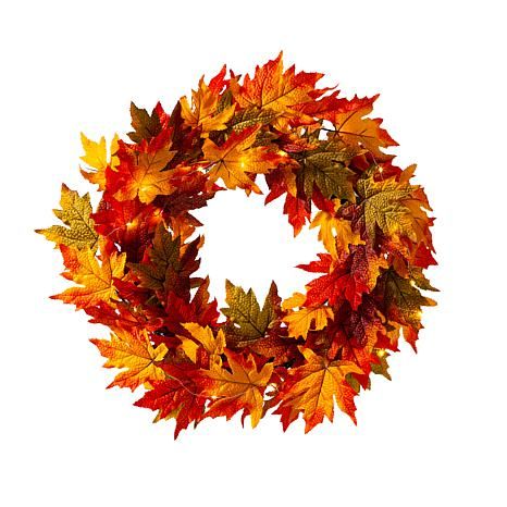 Glitzhome 24in.D Fall Lighted Maple Leaves Wreath - 20648836 | HSN | HSN