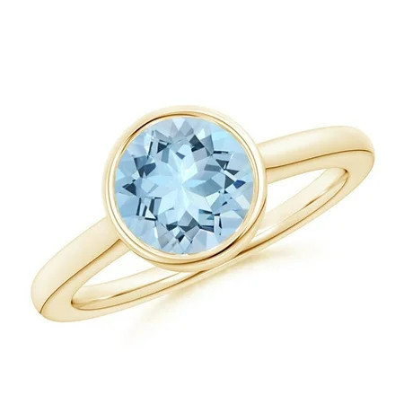 ANGARA Natural Bezel-Set Round 1.6 ct Aquamarine Solitaire Engagement Ring in 14K Yellow Gold for Women (Size-8mm) | March Birthstone Anniversary Jewelry Gift for Women | Natural Aquamarine Ring | Walmart (US)