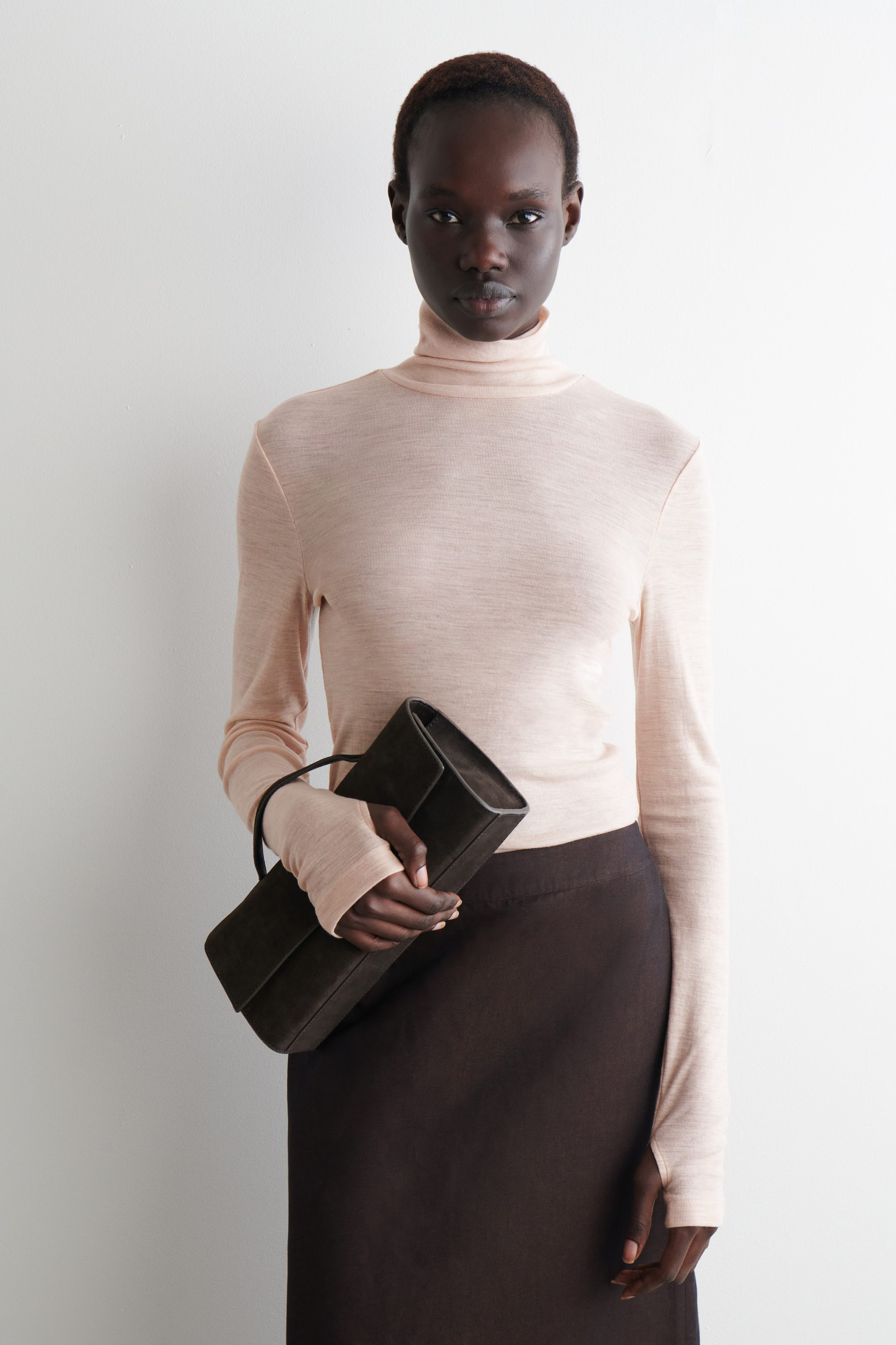 MERINO WOOL HIGH-NECK TOP - LIGHT-BEIGE MÉLANGE | COS GB | COS UK