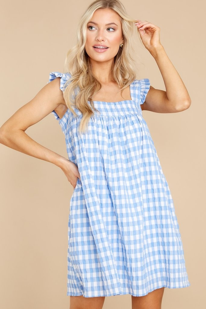 Relaxing Days Blue Gingham Dress | Red Dress 