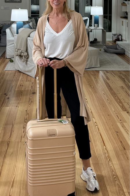 Easy travel, outfit, and luggage
#TravelWear #GolfClothes #FavoriteKicks #NeutralTennisShoes #beisluggage 
#Outwear