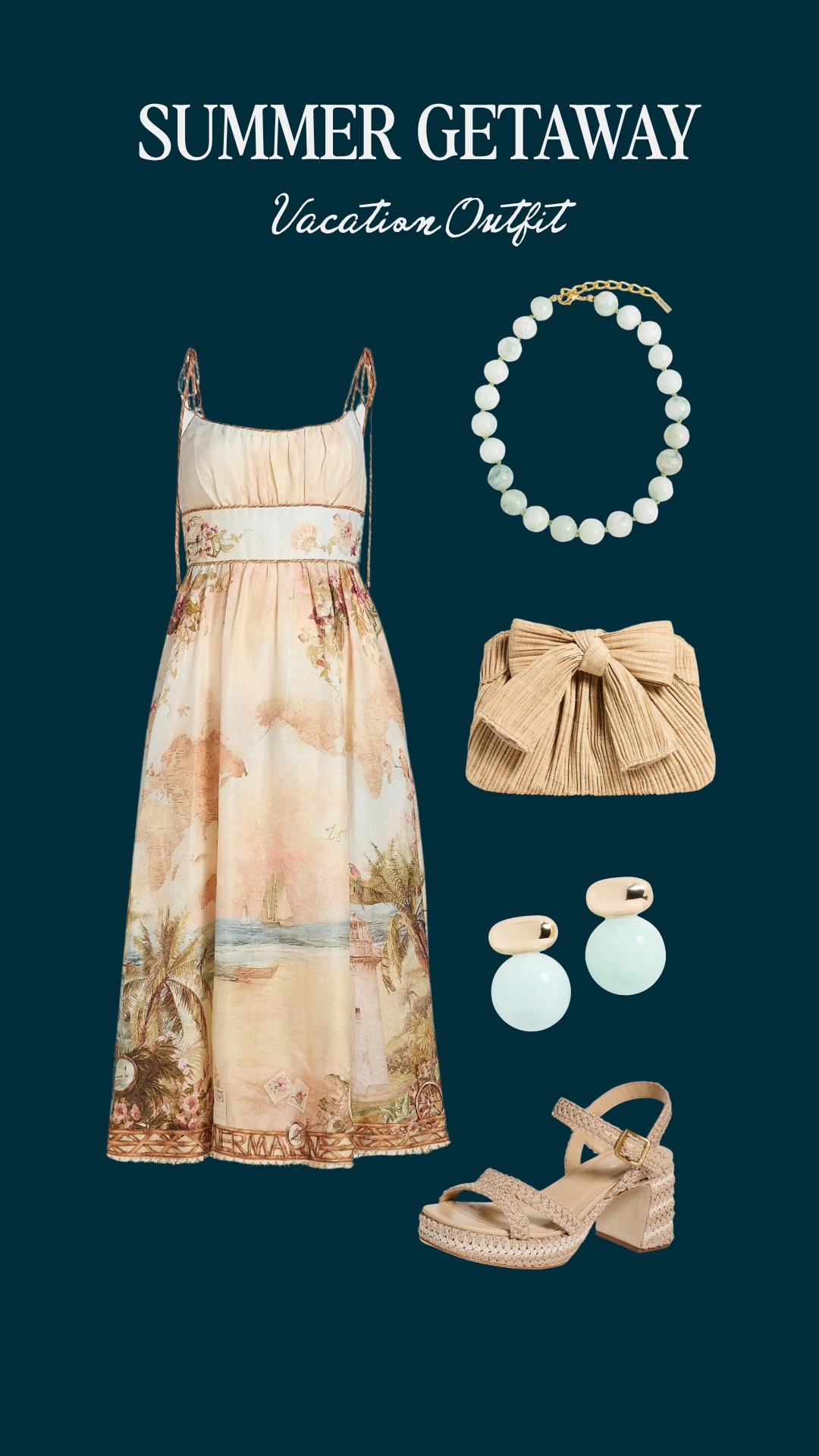 Vacation Outfit Idea | Printed Sundress + Crochet Sandals for a Summer Getaway 🌴

A vacation dress that handles the whole trip | a scenic print sundress with jade beaded jewelry, A vacation dress that handles the whole trip | a scenic print sundress with jade beaded jewelry, a pleated bow clutch, and crochet block heel sandals. Vacation outfit inspo for beach dinners, resort days, and a late summer getaway, and it layers into fall 2026 with a jacket.

#LTKTravel