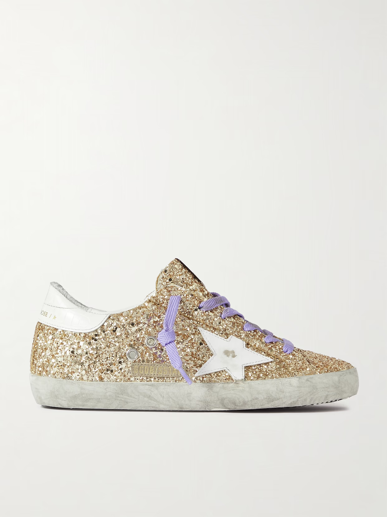 Golden Goose - Super-star Distressed Glittered Leather Sneakers - IT35 | NET-A-PORTER (US)