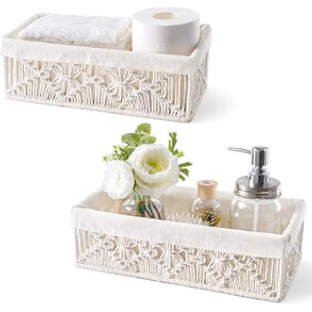 Mkono Macrame Storage Baskets Boho Decor Box Handmade Woven Decorative Countertop Toilet Tank Shelf  | Amazon (US)
