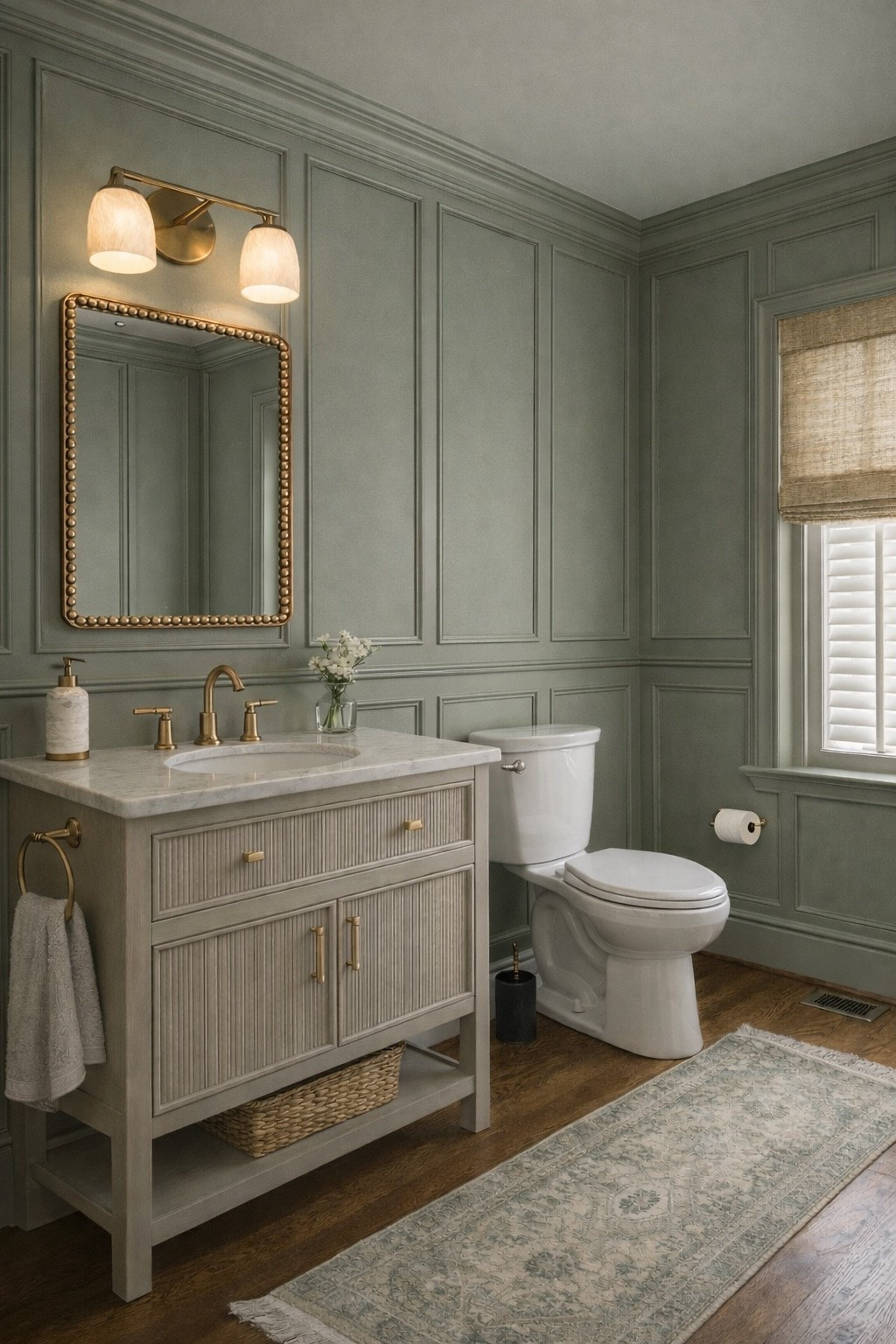 Powder bath, half bath, sage green, green bathroom, color drench, sage green bathroom, unique powder bath, fun powder bath, bathroom, bathroom Reno, picture frame molding, Reno 

#LTKHome #LTKFindsUnder100 #LTKKids