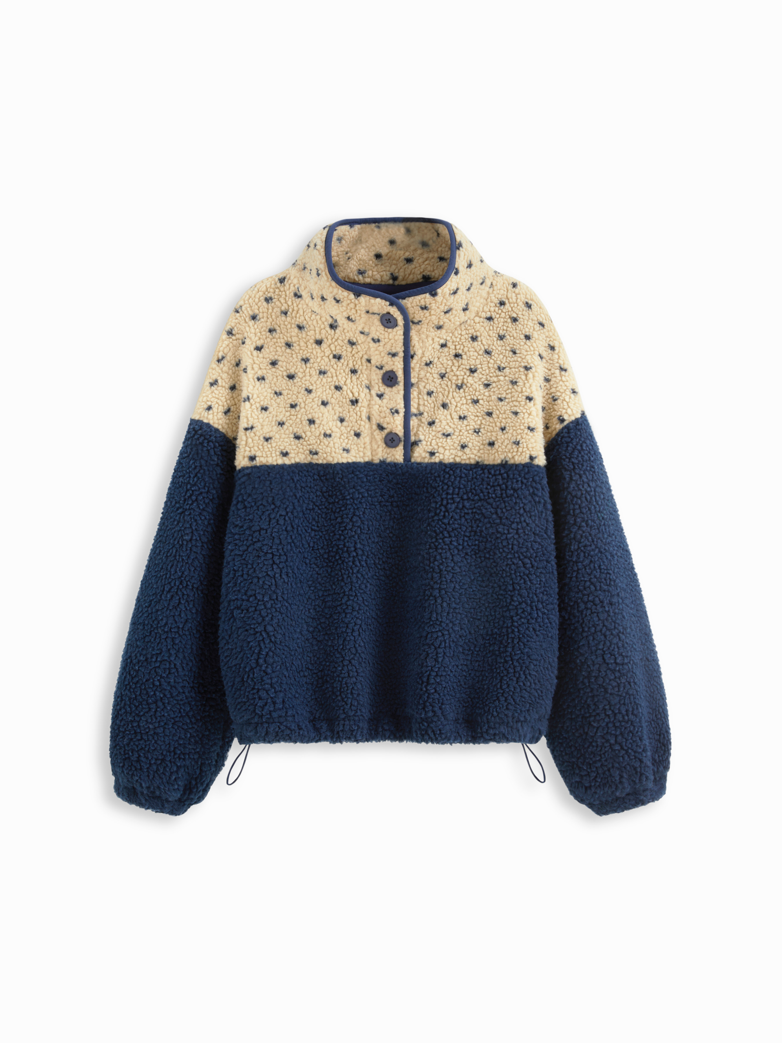 Fleece Fleece Stand Collar Two Tone Patchy Drawstring Oversized Sweatshirt For Daily Casual | Cider