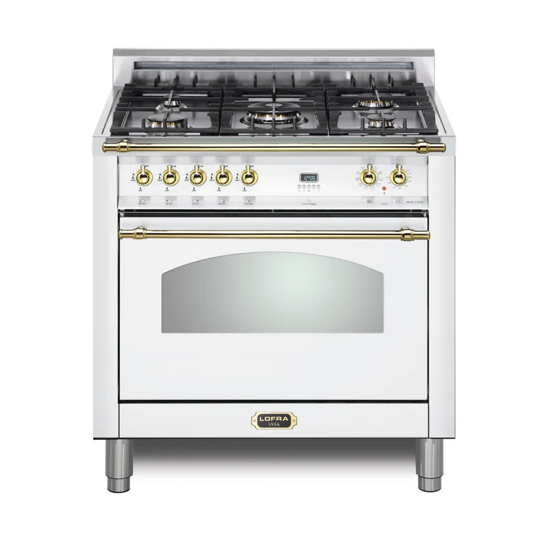 Lofra 30" 3 Cubic Feet Dual Fuel Freestanding Convection Range-White/Brass | Wayfair North America