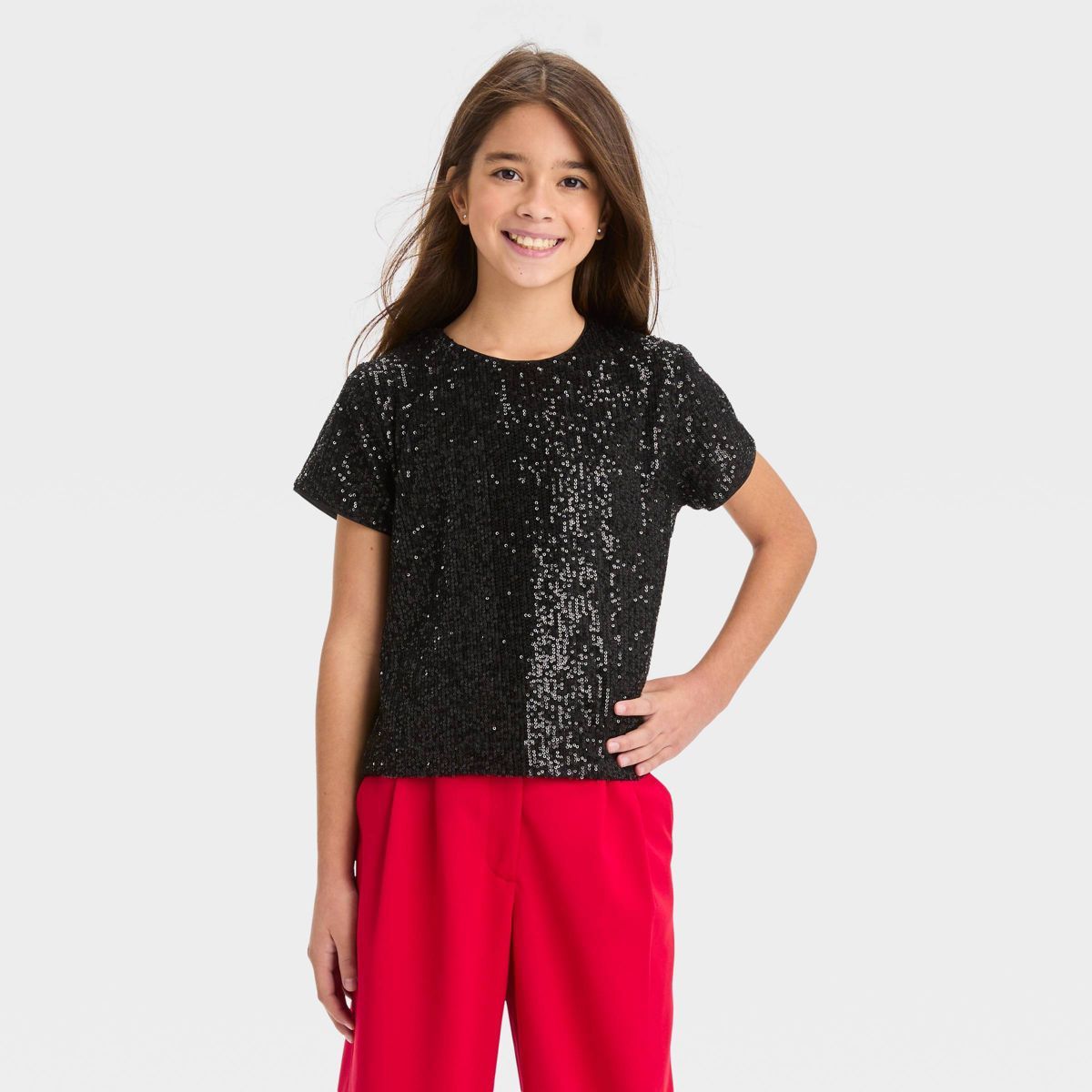 Girls' Short Sleeve Boxy Sequin Top - art class™ | Target