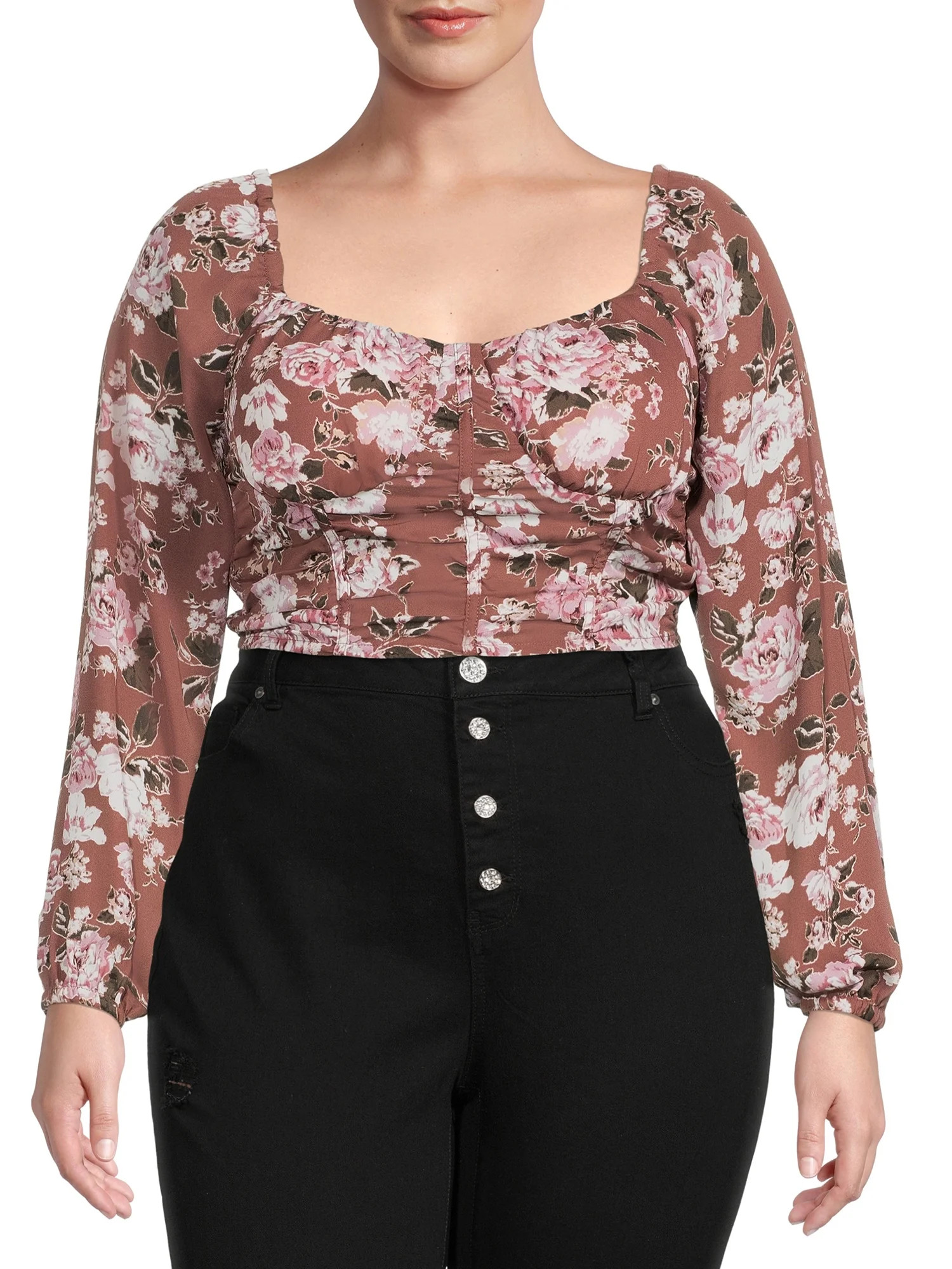 Madden NYC Women's Plus Size Ruched Top with Corset - Walmart.com | Walmart (US)