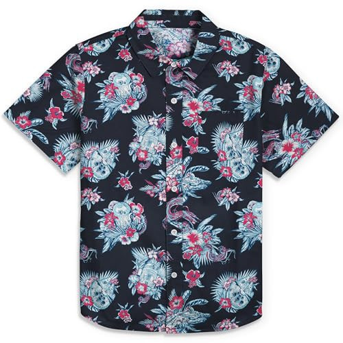 STAR WARS Men's A New Hope R2-D2 and Millennium Falcon Hawaiian Print Button Down Shirt - Navy - Small | Amazon (US)