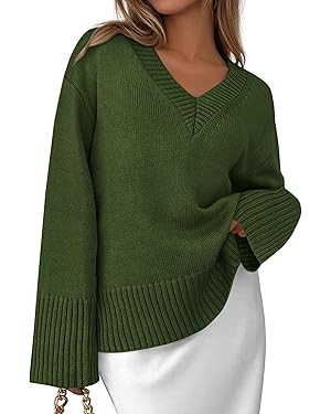 PRETTYGARDEN Womens V Neck Sweaters Fall Trendy 2025 Casual Long Sleeve Oversized Cozy Pullover S... | Amazon (US)