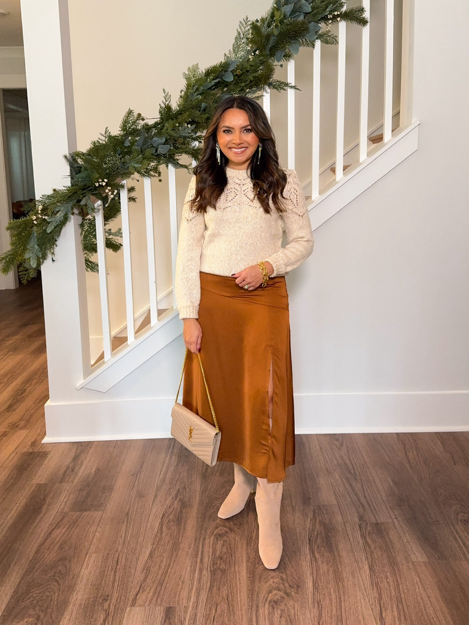 Beige crotchet detail sweater size XXS TTS 
Carmel brown midi slip skirt size 2 TTS 
Tan boots size 5.5 TTS

Holiday Outfits 
Holiday style 
Christmas style 
Christmas outfits 
Petite fashion 

Honey Sweet Petite
Honeysweetpetite 

#LTKHoliday #LTKSaleAlert #LTKCyberWeek