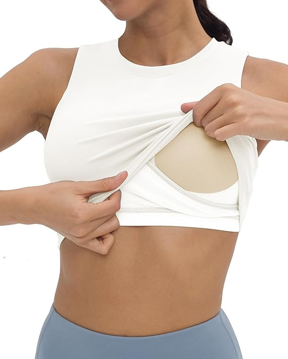 V VOCNI Nursing Tank Tops for Breastfeeding Women Crop Tank Nursing Sports Bra White | Amazon (US)