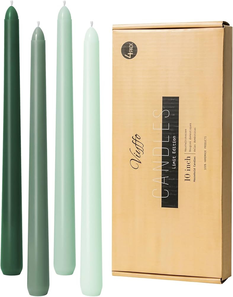 Viyffo Taper Candles 10 Inch Green Set of 4 Unscented, Dripless, Smokeless Long Tall Tapered Cand... | Amazon (US)
