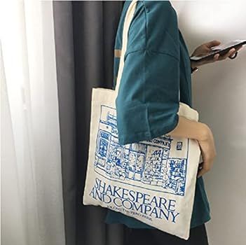 pinjewelry Shakespeare and Company Canvas Shoulder Bag Simple File Shopping Handbag | Amazon (CA)