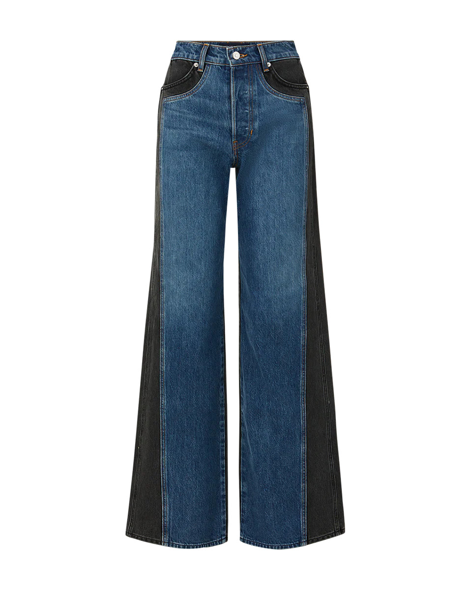 Taylor Two-Tone Wide-Leg Jean in Blue Moon Colorblock | Veronica Beard | Veronica Beard
