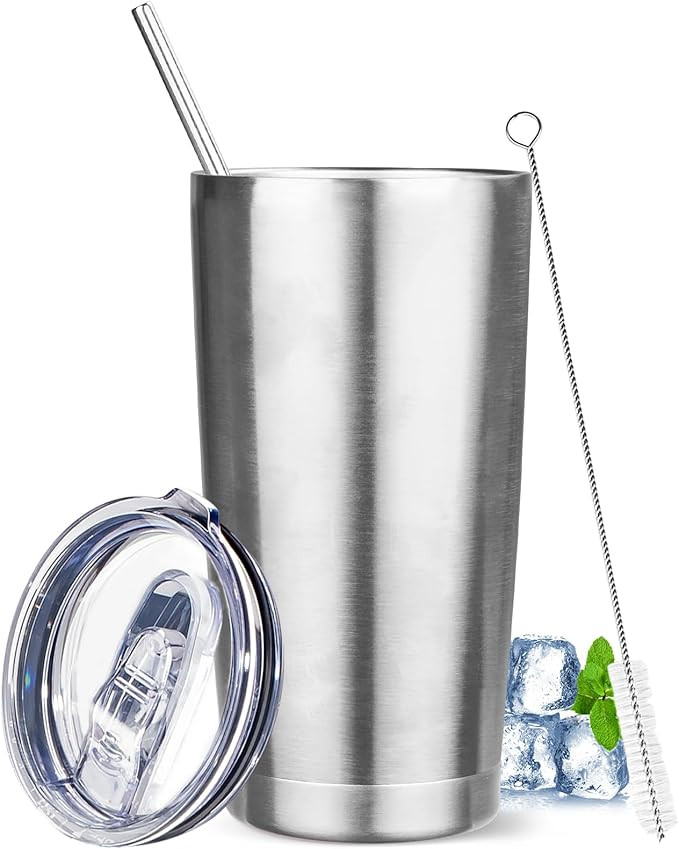 20 oz Tumbler with Lids and Straws, Stainless Steel Insulated Travel Coffee Mug, Double Wall Vacu... | Amazon (US)