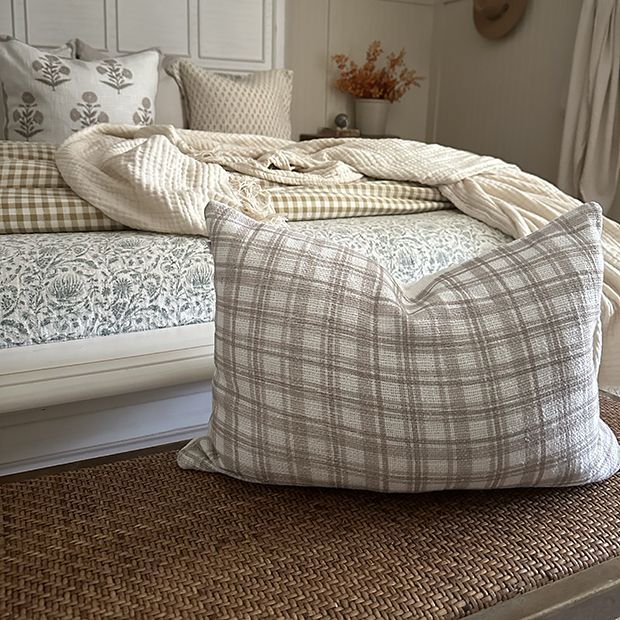 Neutral Farmhouse Plaid Pillow Cover | Antique Farm House