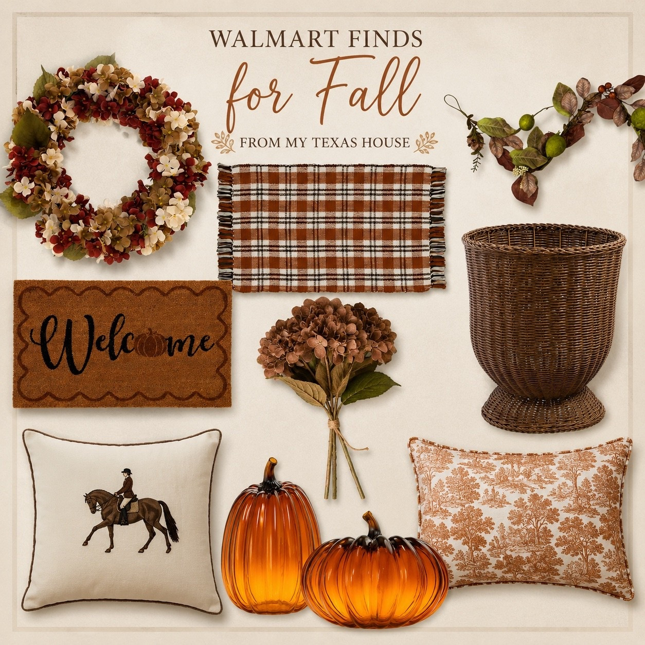 Walmart fall home decor is SO good this year! 🍂🤎 I rounded up my favorite My Texas House fall finds with warm plaids, amber glass pumpkins, traditional pillows, hydrangeas, wreaths and cozy autumn accents. Perfect for creating that classic, collected fall home look on a budget. Shop these affordable Walmart fall decor finds below!

#LTKSeasonal #LTKHome