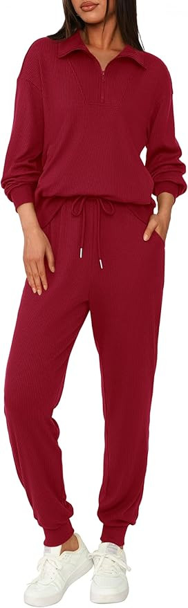 BTFBM Women's 2 Piece Tracksuit Fall Outfits 2025 Long Sleeve Half Zip Sweatshirt Sweatpants Loun... | Amazon (US)