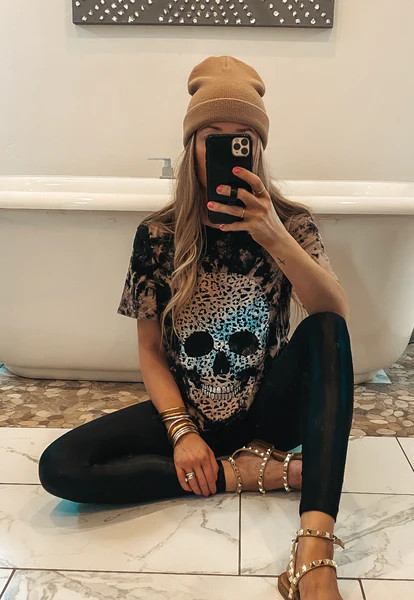 Leopard Skull Black Splash Tee | Gunny Sack and Co