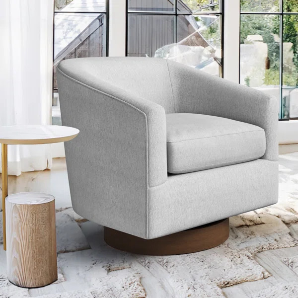 Forno Upholstered Swivel Barrel Chair with Wood Base | Wayfair North America