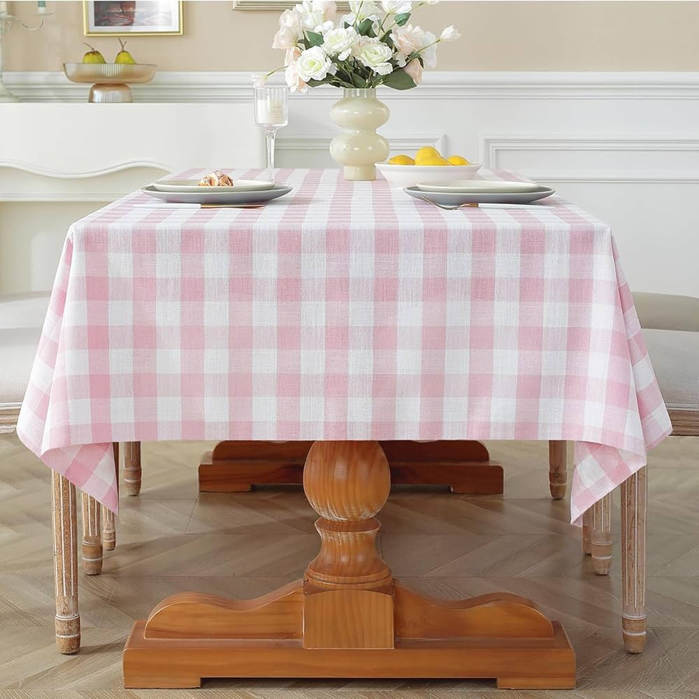 Laolitou Pink Gingham Table Cloth Rectangle Tables Buffalo Plaid Checkered Tablecloth Cotton Line... | Amazon (US)