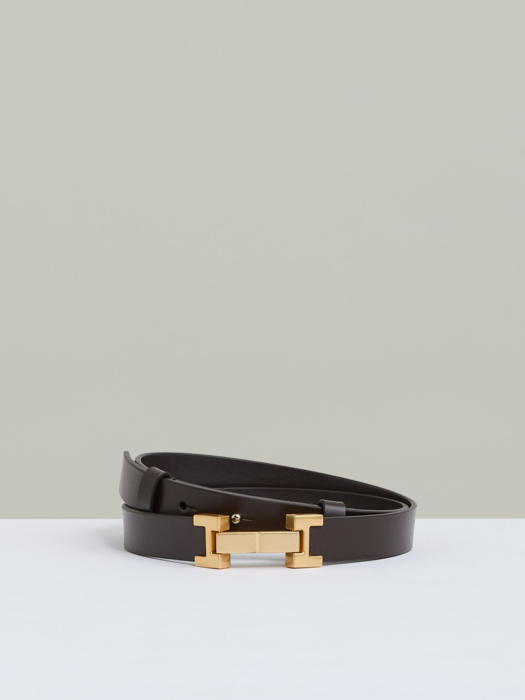 Leather Square Hinge Belt in Chocolate | Reiss UK