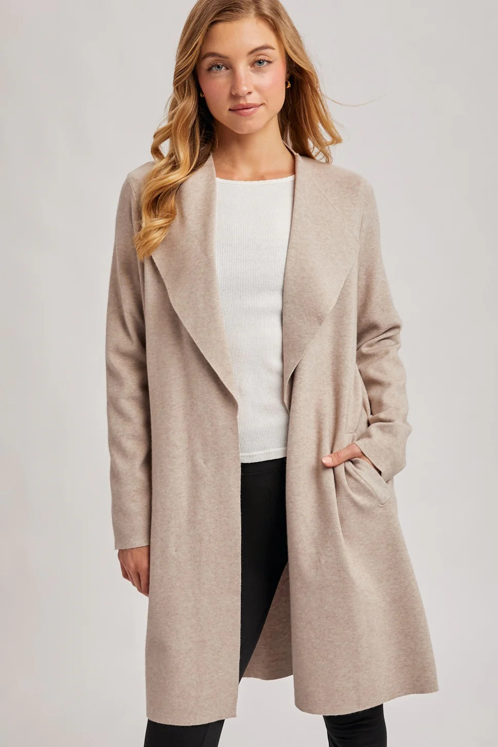 Oatmeal Knit Open Front Long Cardigan | PinkBlush Maternity