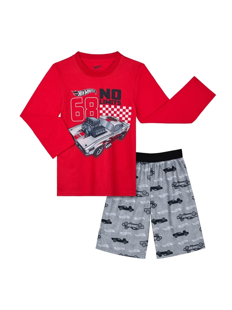 Hot Wheels Boys Long Sleeve Sleep Top and Shorts Pajama Set, 2-Piece, Sizes 4-12 | Walmart (US)