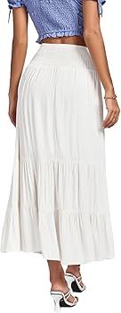 Women's Casual Elastic High Waist A-line Tiered Ruffle Flounce Midi Long Skirt | Amazon (US)