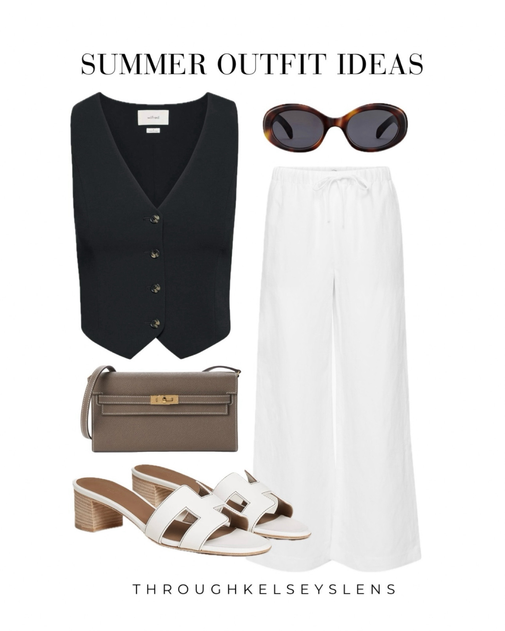 Black vest and white linen pants outfit
- Aritzia black Pacino vest
- Aritzia white Lodge linen pants
- Hermès Kelly to Go in etoupe
- Hermès Oasis sandals in white
- Celine triomphe sunglasses
#summeroutfit #linenpants #hermes #blackandwhite #aritzia

#LTKshoecrush #LTKtravel #LTKstyletip