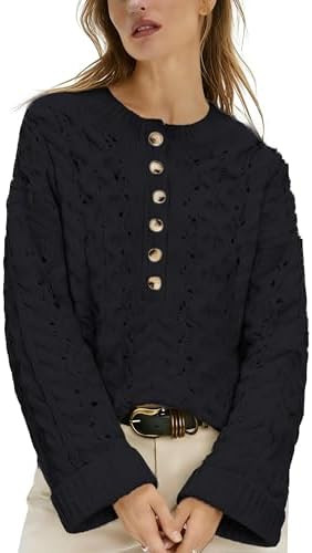 HOWALOOK Women's Chunky Cable Knit Sweater Casual Long Sleeve Crewneck Crochet Pullover Boho Fall... | Amazon (US)