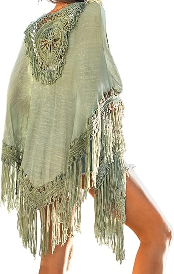 CUPSHE Women's Tassel Long Kimono Cardigans Beach Swimsuit Bikini Cover Up | Amazon (US)